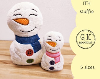 ITH Snowman girl stuffie. ITH Xmas soft toy pattern. Winter machine embroidery design.