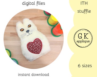 ITH Cat stuffie. In the hoop kitty soft toy. Love machine embroidery design.