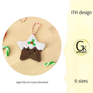 ITH Gingerbread star ornament design. ITH Christmas ornament pattern. Xmas machine embroidery design. ITH heart design.