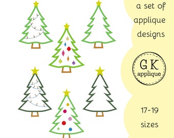 Christmas tree applique designs set. 6 Xmas tree machine embroidery designs. BEST DEAL