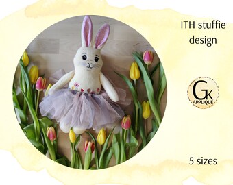 ITH Bunny stuffie design. Bunny soft toy ITH pattern. In the hoop machine embroidery design. Easter embroidery.