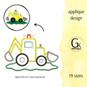 Backhoe loader applique design. Digger applique. Excavator applique. Machine embroidery design. Digital files for instant download.