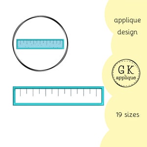 Ruler applique design. Back to school machine embroidery pattern. Ruler embroidery design. School applique pattern.