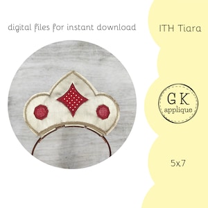 ITH Tiara pattern. ITH Princess tiara embroidery design. In the hoop machine embroidery design. ITH birthday tiara. Crown embroidery.