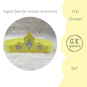 ITH Crown design. Birthday crown machine embroidery pattern. ITH Princess crown design. ITH king crown embroidery design.