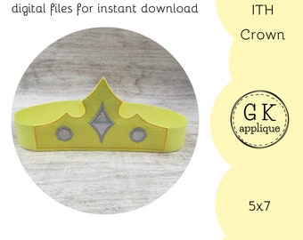ITH Crown design. Birthday crown machine embroidery pattern. ITH Princess crown design. ITH king crown embroidery design.