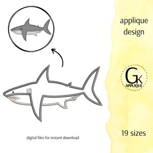 Shark applique design. Sea animal machine embroidery design. 19 sizes. Digital download.