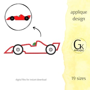 Bolide applique design, sports car machine embroidery design.