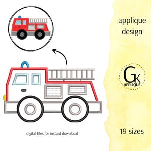 Fire engine applique. Fire truck applique. Fire engine embroidery design. Fire truck embroidery design. Machine embroidery design. Applique