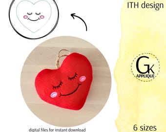 ITH Heart stuffie. ITH Valentine's day soft toy. Love machine embroidery design. In the hoop pattern. Digital files.