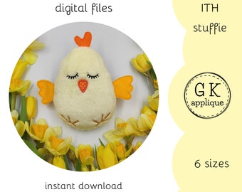 ITH Chick stuffie. ITH Easter softie pattern. ITH animal machine embroidery design.