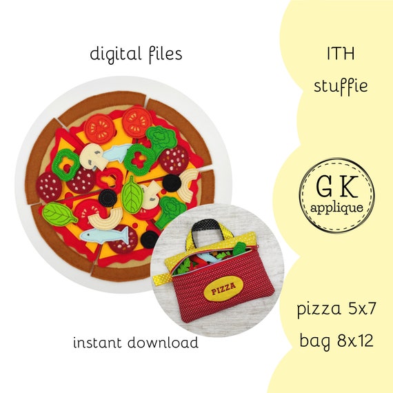 ITH Pizza Play Food Set Patterns. ITH Food Machine Embroidery