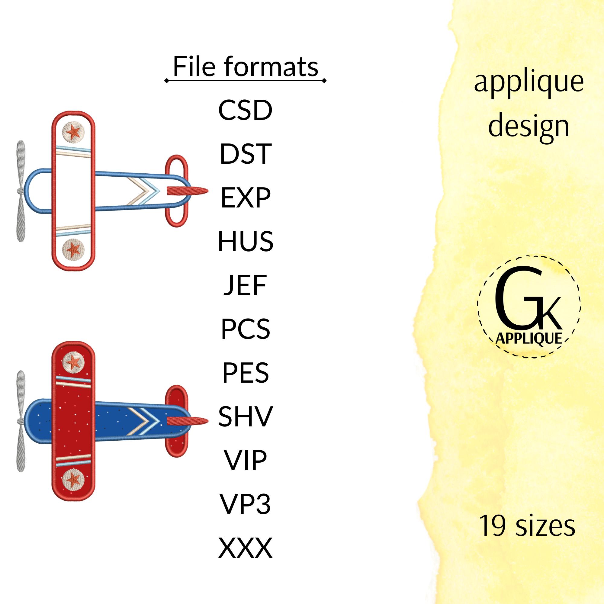 Biplane Applique Design. Plane Machine Embroidery Pattern. 17 Sizes ...