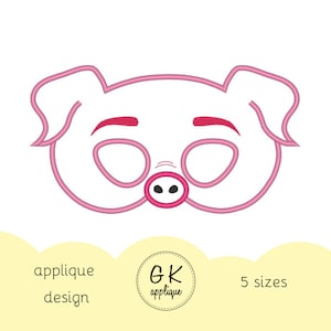 ITH Piglet mask applique design. Machine embroidery design.