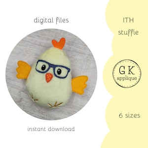 ITH Chick soft toy pattern. ITH Animal stuffie design. Easter machine embroidery pattern.