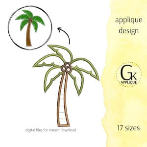 Palm tree applique design. Plant embroidery pattern. Beach machine embroidery design. 18 sizes. Digital files for instant download.