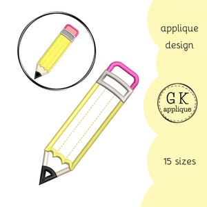 Pencil applique design. Pencil embroidery. Back to school applique pattern. School machine embroidery design.