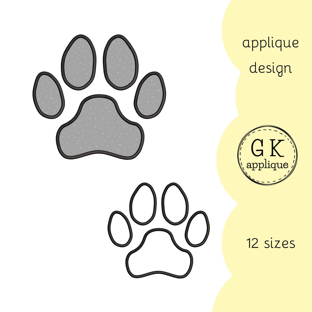Dog Paw Applique Design. Animal Footprint Applique Pattern. Paw Machine