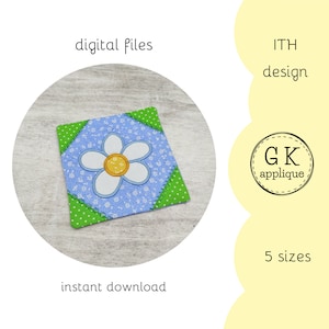 ITH Spring flower mug rug design. ITH Easter embroidery design. ITH mug rug machine embroidery pattern.