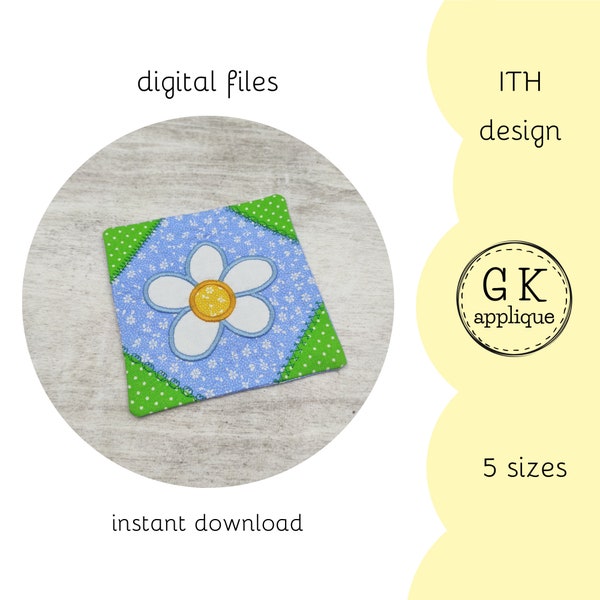 ITH Spring flower mug rug design. ITH Easter embroidery design. ITH mug rug machine embroidery pattern.
