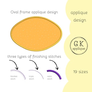 Oval frame applique design. Frame machine embroidery pattern. Shape applique pattern. Digital files for instant download.