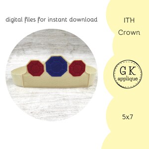 ITH Crown pattern. Birthday crown embroidery design. Tiara machine embroidery design.