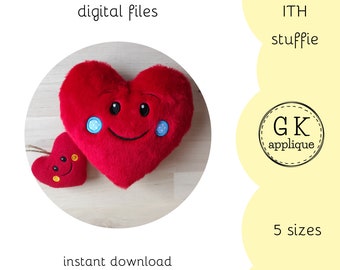 ITH Heart soft toy. In the hoop LOVE stuffie. Valentine's Day machine embroidery design.