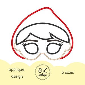 ITH Little Red Riding Hood mask applique design. Machine embroidery design.