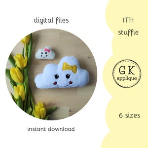 ITH Cloud stuffie. In the hoop softie design. Cloud machine embroidery pattern.
