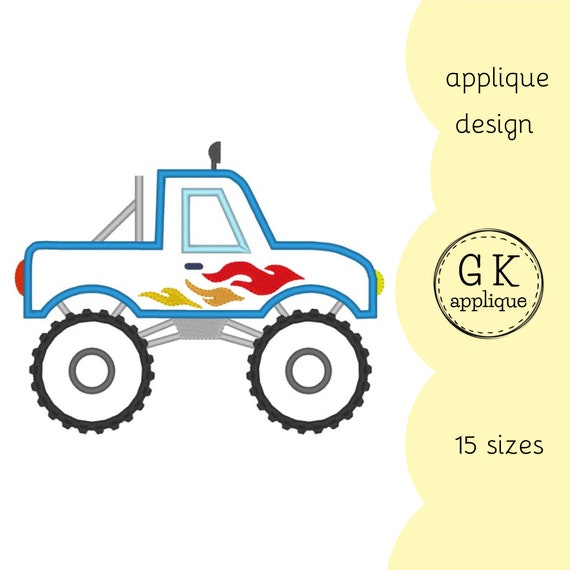 Monster Truck Applique Design. Machine Embroidery Design. | Etsy