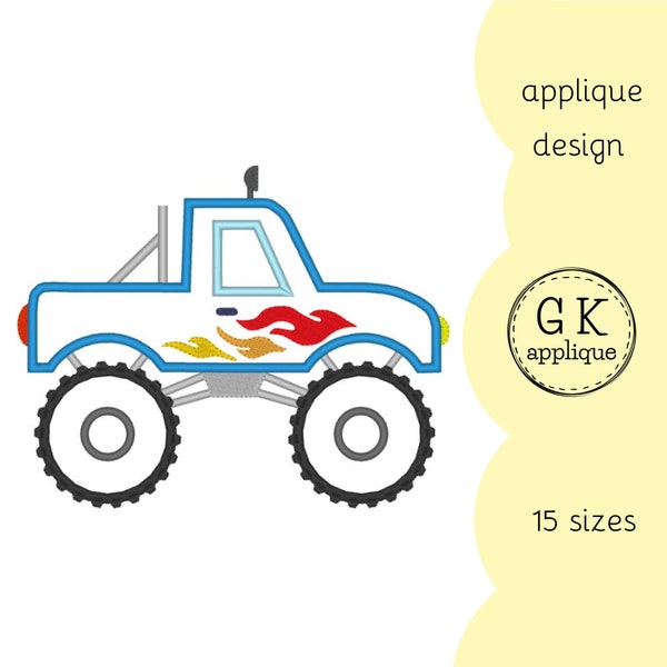 Monster truck applique design. Machine embroidery design. Instant download.