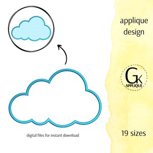 May include: A blue cloud applique design in 19 sizes. Digital files for instant download.