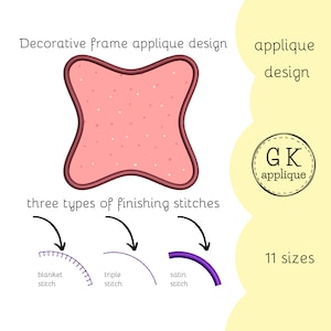 Fancy frame applique design. Frame machine embroidery pattern. Shape applique pattern. Patch applique design. Digital files instant download