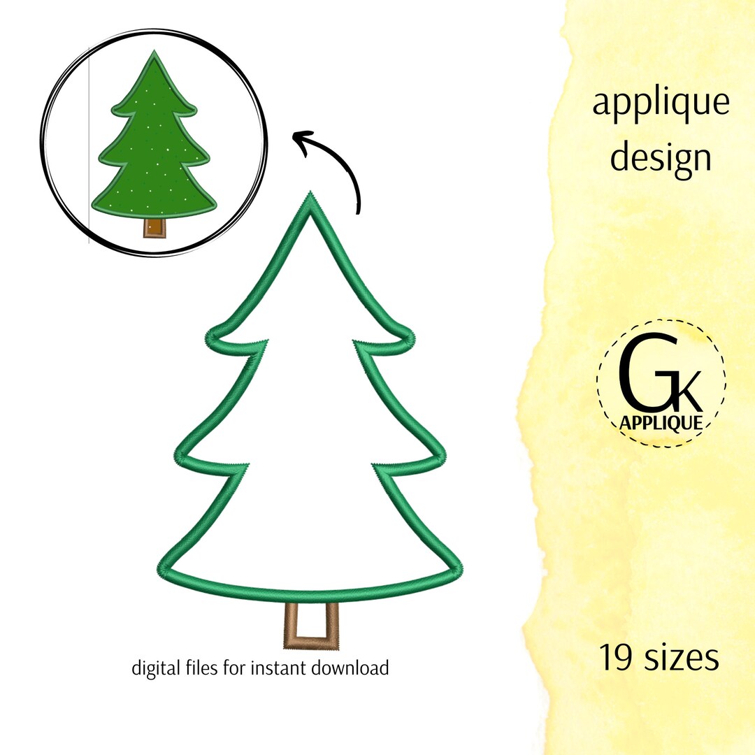 Tree Applique Pattern Printable Tree Applique Design. Christmas Tree Machine Embroidery Pattern. Winter ...