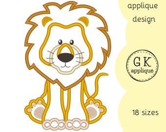 Lion applique design. Lion embroidery pattern. Animal machine embroidery design.