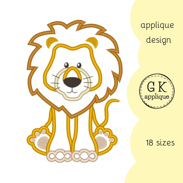 Lion applique design. Lion embroidery pattern. Animal machine embroidery design.