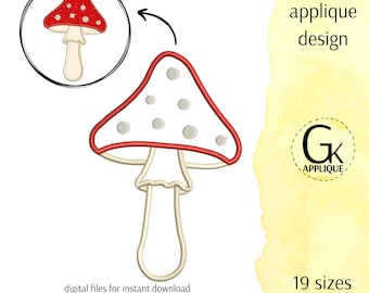 Toadstool applique design. Nature applique. Mushroom embroidery. Machine embroidery design. 19 sizes. Digital files for instant download.
