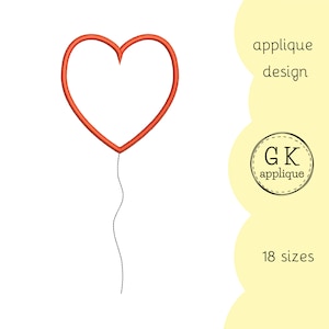 Heart balloon applique design. Love applique pattern. Birthday party machine embroidery design.