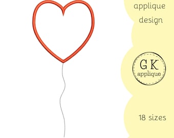 Heart balloon applique design. Love applique pattern. Birthday party machine embroidery design.