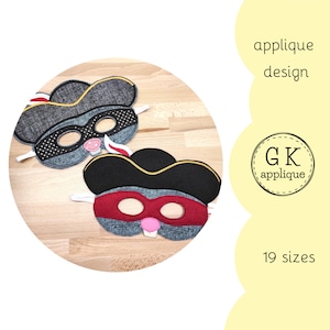 ITH 泥棒ネズミのなりきりマスク デザイン 2 個セット。ITH 動物マスク パターン。ITH ネズミの機械刺繍デザイン。