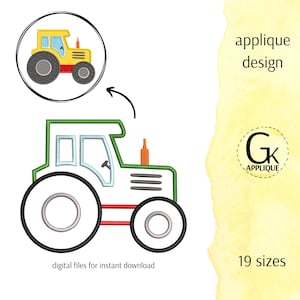 Tractor applique design, machine embroidery design. Instant download.