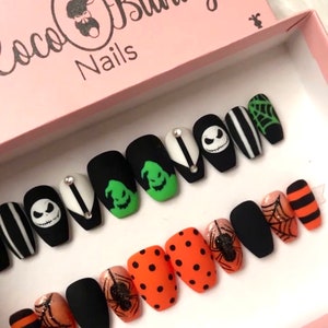 Halloween mail box set of 2  | press on nails | sally | press on nails | coffin | short | halloween | oogie