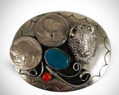 Authentic Vintage Sterling Silver Navajo Indian Buffalo Belt Buckle