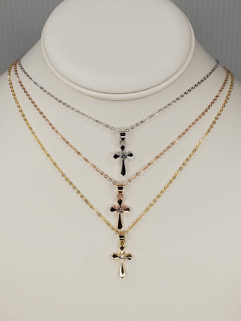 Cross Necklace Gift for Her, Rose Gold Cubic Zirconia Cross Necklace 16k Gold Plated Charm Necklace Gifts for Girlfriend Rhodium