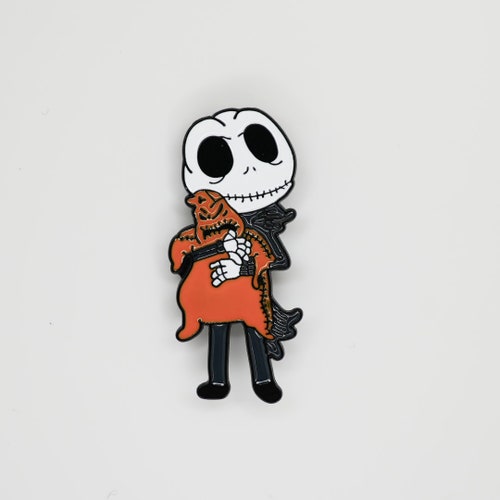 Jack Skellington With Oogie Boogie Enamel Pin — Halloween Lapel Pin, Spooky Gift