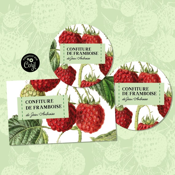 raspberry jam label set rectangular label 35x2 or round etsy