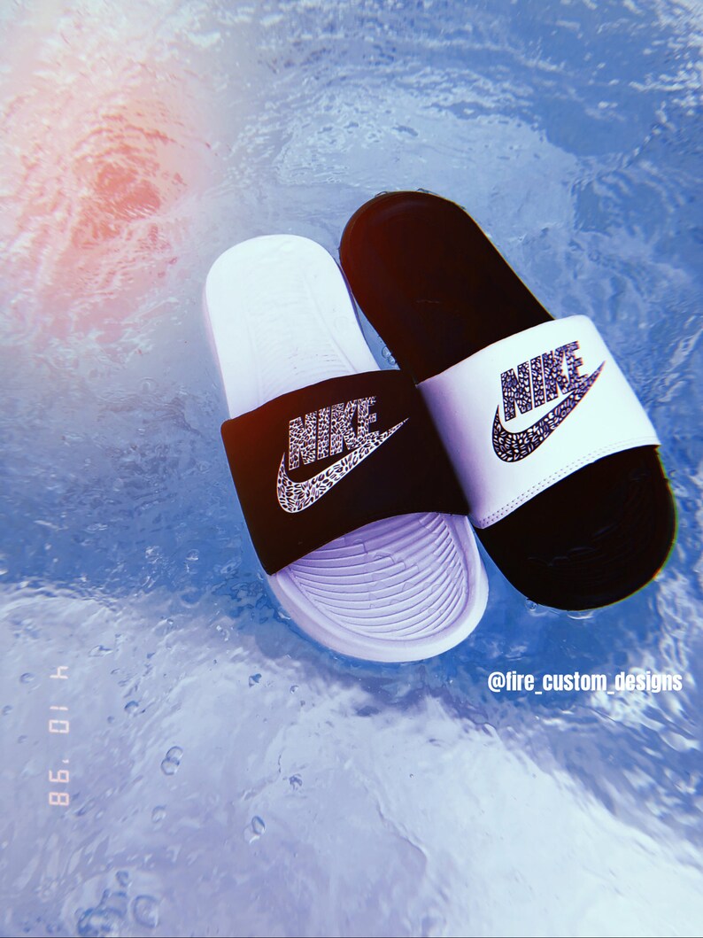Custom Cheetah Print Nike B&W Victori Slides - Etsy