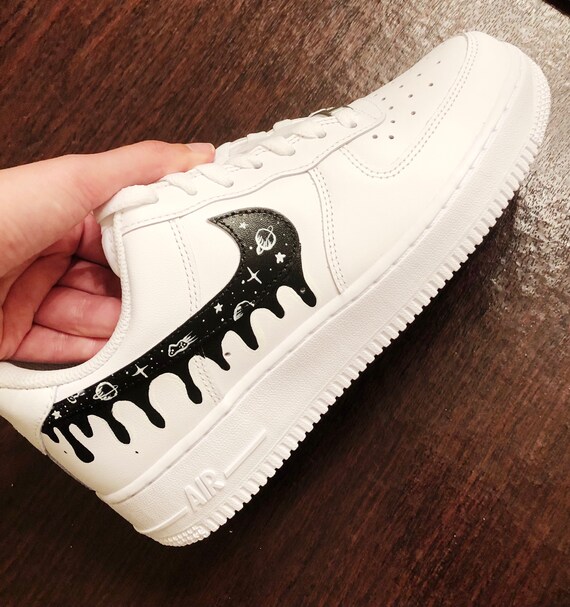 Nike Air Force 1 Black Drip Swoosh Custom Sneakers Hand 