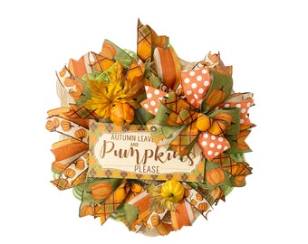 Handmade Autumn Pumpkin Wreath | Rustic Fall Door Decor