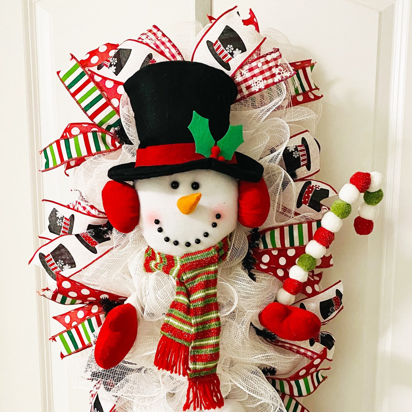 Handmade Snowman Christmas Swag, Holiday Front Door Decoration, Winter ...